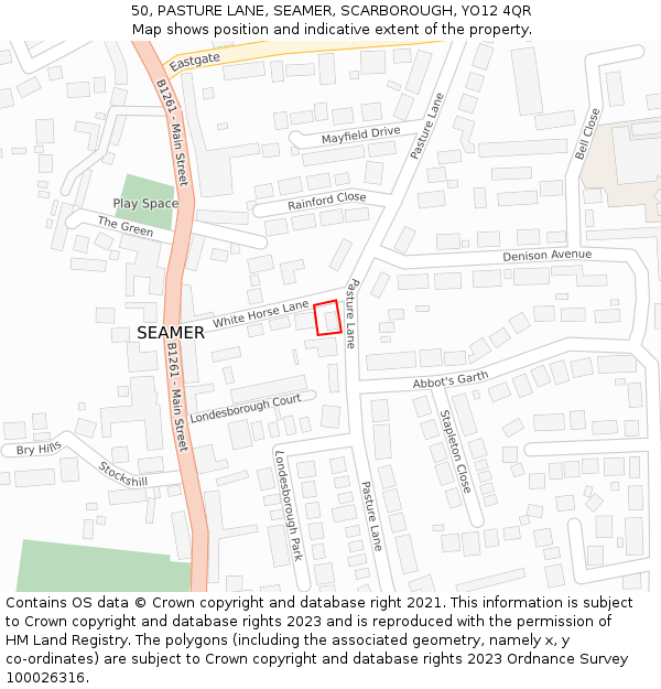 50, PASTURE LANE, SEAMER, SCARBOROUGH, YO12 4QR: Location map and indicative extent of plot