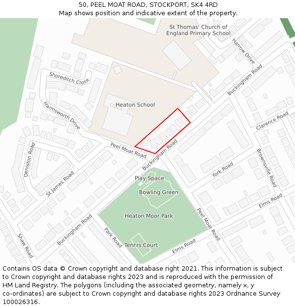 50, PEEL MOAT ROAD, STOCKPORT, SK4 4RD: Location map and indicative extent of plot