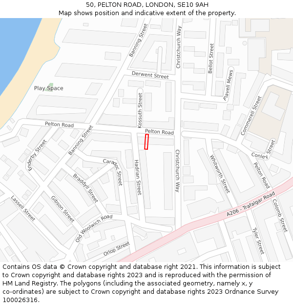 50, PELTON ROAD, LONDON, SE10 9AH: Location map and indicative extent of plot