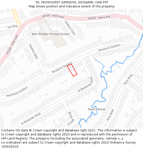 50, PENSHURST GARDENS, EDGWARE, HA8 9TP: Location map and indicative extent of plot