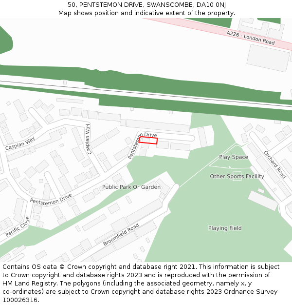 50, PENTSTEMON DRIVE, SWANSCOMBE, DA10 0NJ: Location map and indicative extent of plot