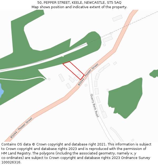 50, PEPPER STREET, KEELE, NEWCASTLE, ST5 5AQ: Location map and indicative extent of plot