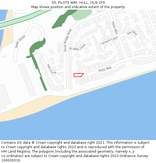 50, PILOTS WAY, HULL, HU9 1PS: Location map and indicative extent of plot