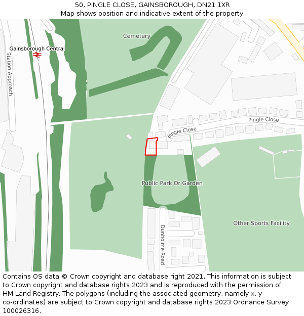 50, PINGLE CLOSE, GAINSBOROUGH, DN21 1XR: Location map and indicative extent of plot