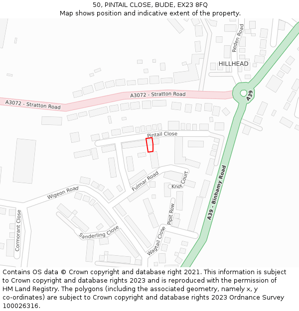 50, PINTAIL CLOSE, BUDE, EX23 8FQ: Location map and indicative extent of plot