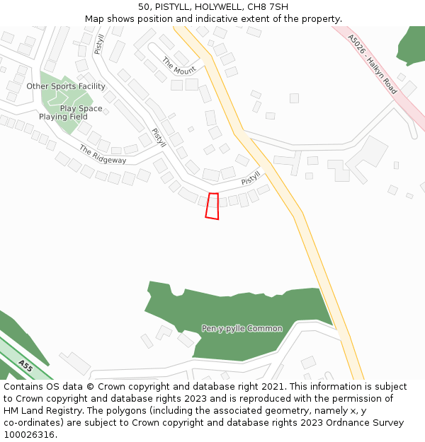 50, PISTYLL, HOLYWELL, CH8 7SH: Location map and indicative extent of plot