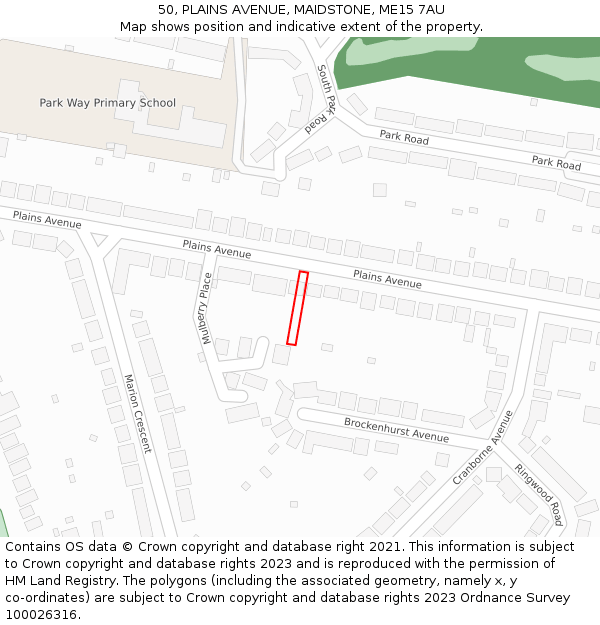 50, PLAINS AVENUE, MAIDSTONE, ME15 7AU: Location map and indicative extent of plot