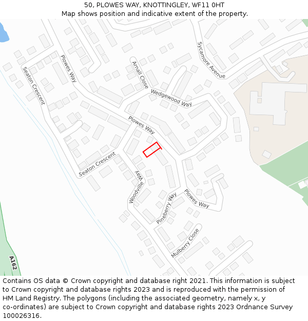 50, PLOWES WAY, KNOTTINGLEY, WF11 0HT: Location map and indicative extent of plot