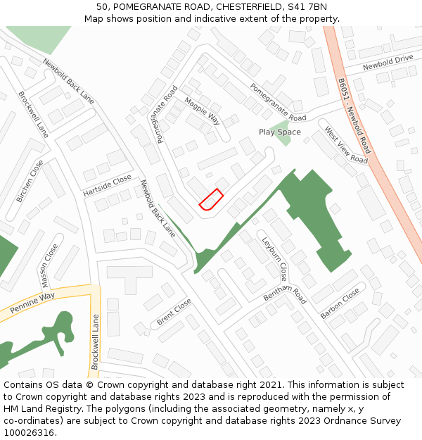 50, POMEGRANATE ROAD, CHESTERFIELD, S41 7BN: Location map and indicative extent of plot