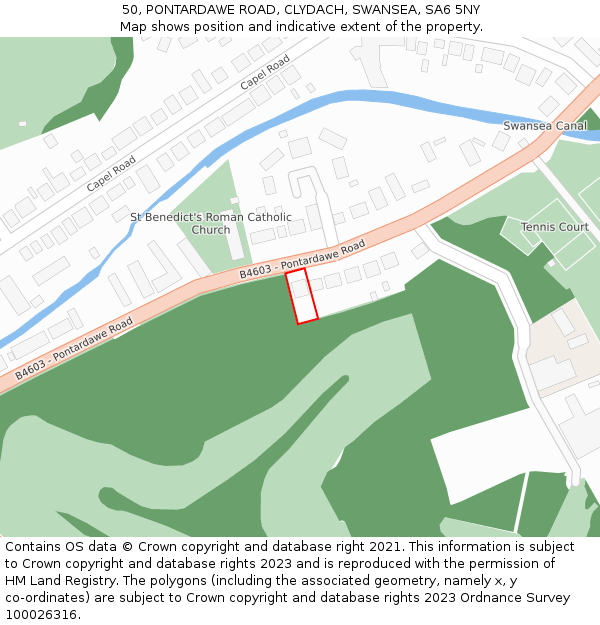 50, PONTARDAWE ROAD, CLYDACH, SWANSEA, SA6 5NY: Location map and indicative extent of plot