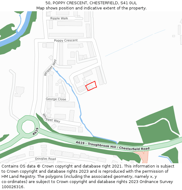 50, POPPY CRESCENT, CHESTERFIELD, S41 0UL: Location map and indicative extent of plot