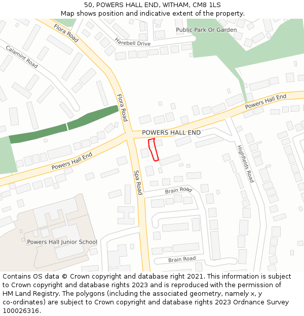 50, POWERS HALL END, WITHAM, CM8 1LS: Location map and indicative extent of plot