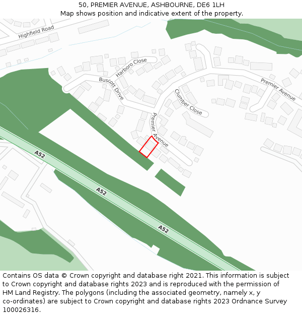 50, PREMIER AVENUE, ASHBOURNE, DE6 1LH: Location map and indicative extent of plot