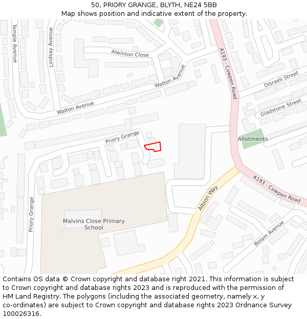 50, PRIORY GRANGE, BLYTH, NE24 5BB: Location map and indicative extent of plot