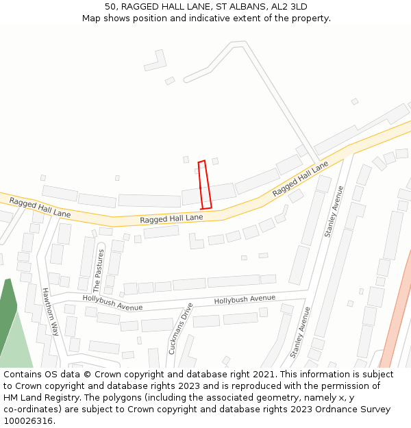 50, RAGGED HALL LANE, ST ALBANS, AL2 3LD: Location map and indicative extent of plot