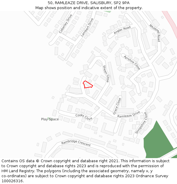 50, RAMLEAZE DRIVE, SALISBURY, SP2 9PA: Location map and indicative extent of plot