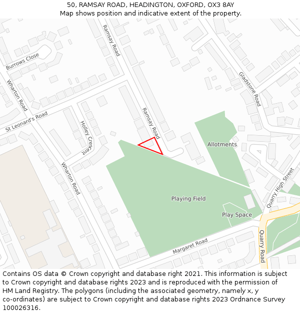 50, RAMSAY ROAD, HEADINGTON, OXFORD, OX3 8AY: Location map and indicative extent of plot