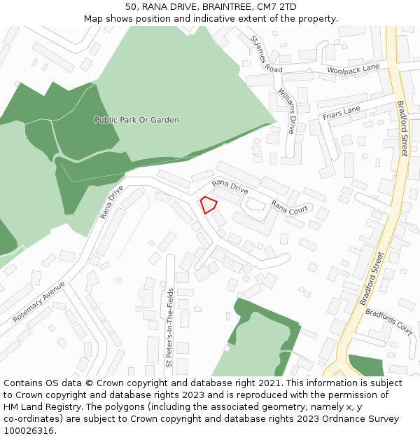 50, RANA DRIVE, BRAINTREE, CM7 2TD: Location map and indicative extent of plot