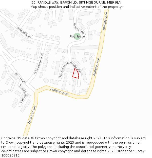 50, RANDLE WAY, BAPCHILD, SITTINGBOURNE, ME9 9LN: Location map and indicative extent of plot