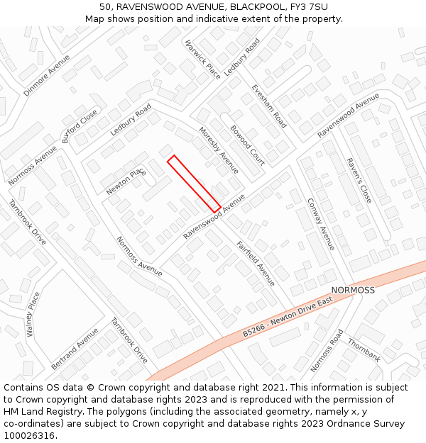 50, RAVENSWOOD AVENUE, BLACKPOOL, FY3 7SU: Location map and indicative extent of plot