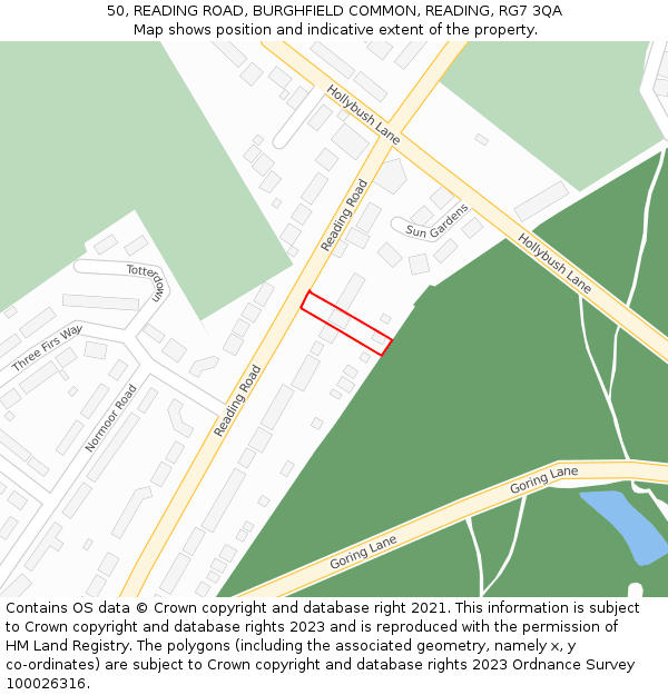 50, READING ROAD, BURGHFIELD COMMON, READING, RG7 3QA: Location map and indicative extent of plot