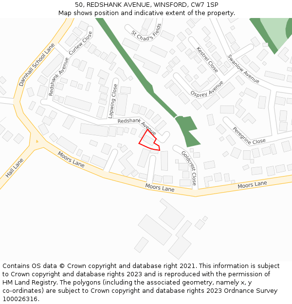50, REDSHANK AVENUE, WINSFORD, CW7 1SP: Location map and indicative extent of plot