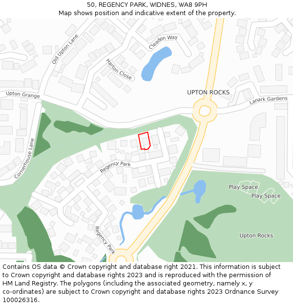 50, REGENCY PARK, WIDNES, WA8 9PH: Location map and indicative extent of plot