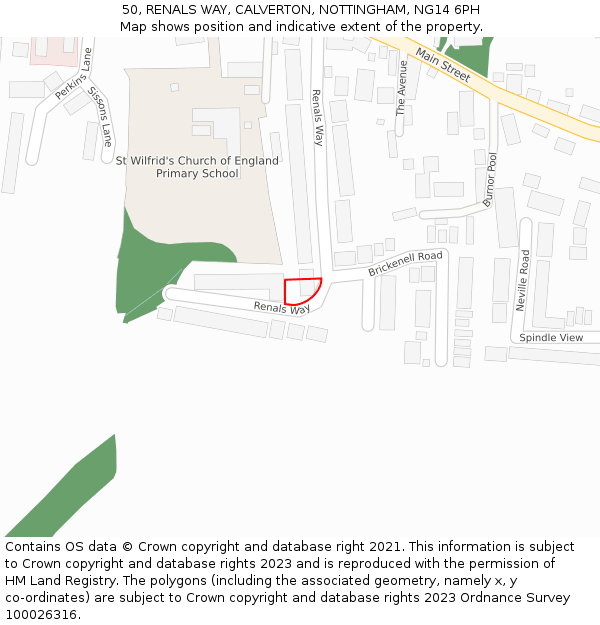50, RENALS WAY, CALVERTON, NOTTINGHAM, NG14 6PH: Location map and indicative extent of plot