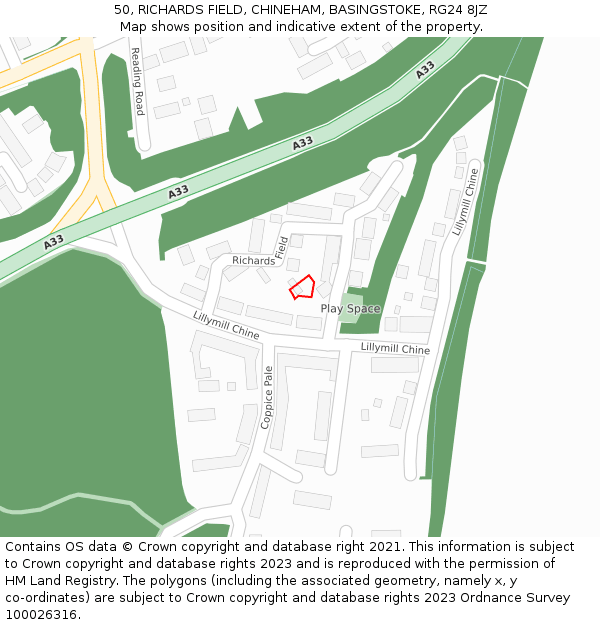 50, RICHARDS FIELD, CHINEHAM, BASINGSTOKE, RG24 8JZ: Location map and indicative extent of plot