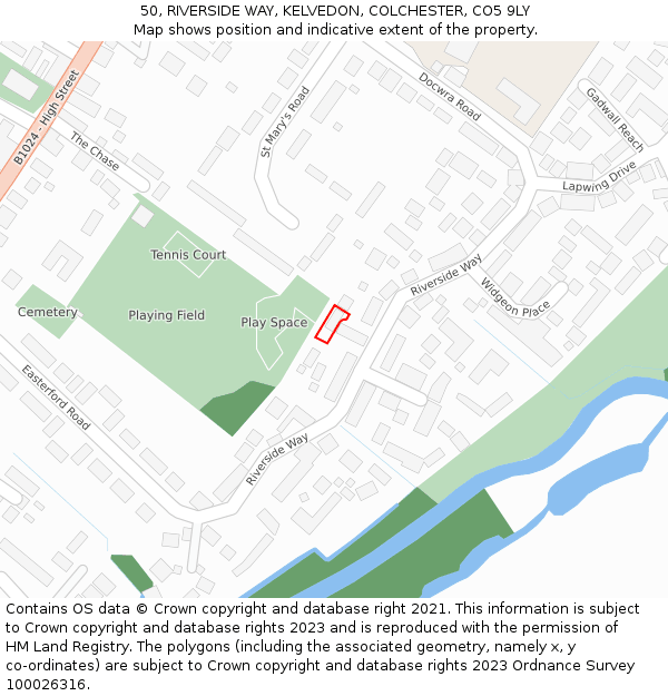 50, RIVERSIDE WAY, KELVEDON, COLCHESTER, CO5 9LY: Location map and indicative extent of plot