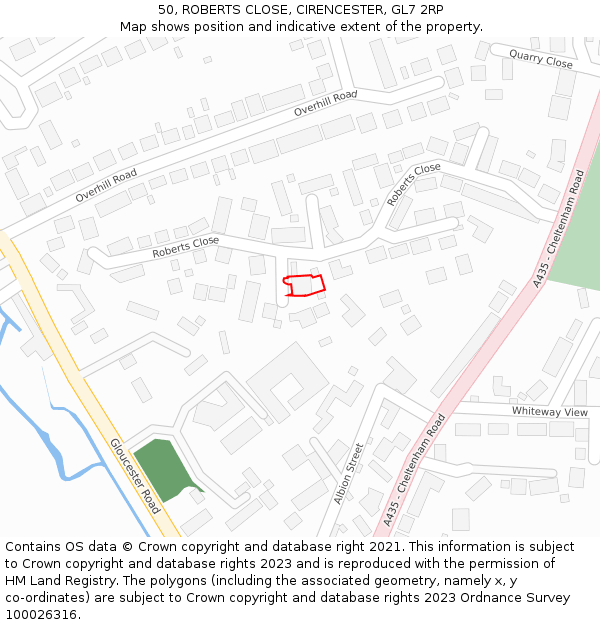 50, ROBERTS CLOSE, CIRENCESTER, GL7 2RP: Location map and indicative extent of plot