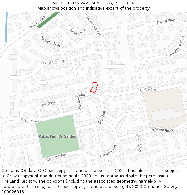 50, ROEBURN WAY, SPALDING, PE11 3ZW: Location map and indicative extent of plot