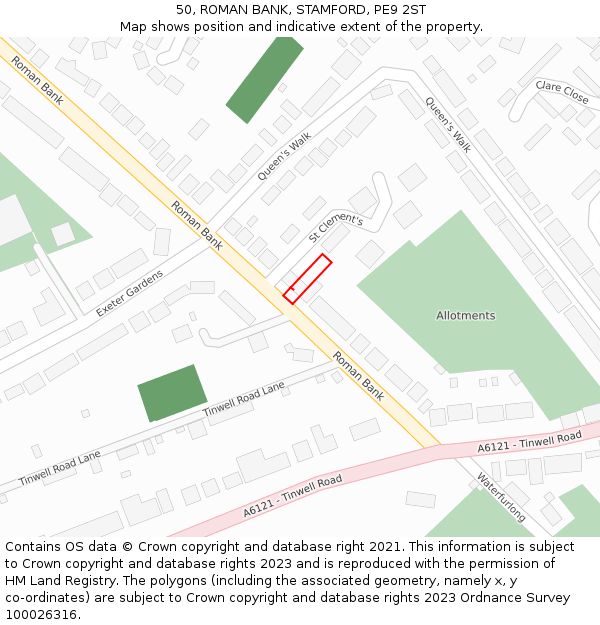 50, ROMAN BANK, STAMFORD, PE9 2ST: Location map and indicative extent of plot