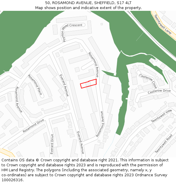 50, ROSAMOND AVENUE, SHEFFIELD, S17 4LT: Location map and indicative extent of plot