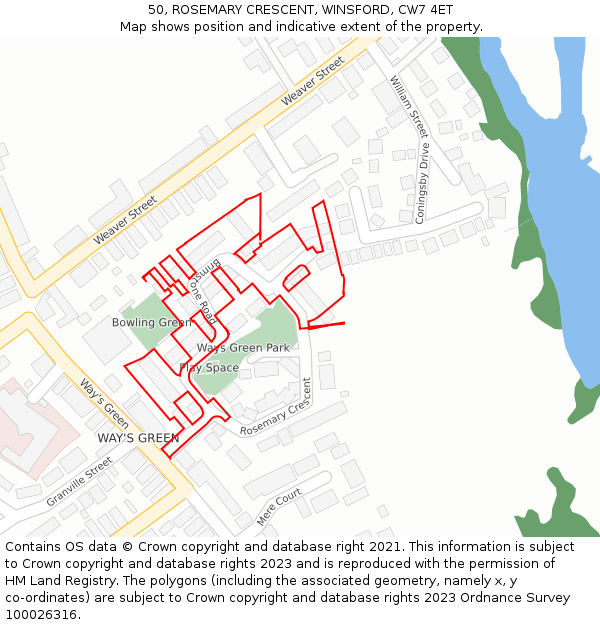 50, ROSEMARY CRESCENT, WINSFORD, CW7 4ET: Location map and indicative extent of plot