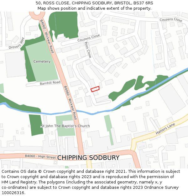 50, ROSS CLOSE, CHIPPING SODBURY, BRISTOL, BS37 6RS: Location map and indicative extent of plot