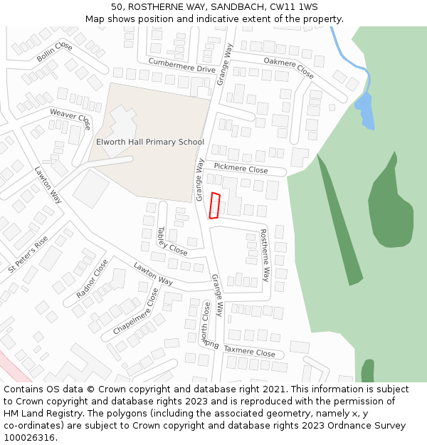 50, ROSTHERNE WAY, SANDBACH, CW11 1WS: Location map and indicative extent of plot