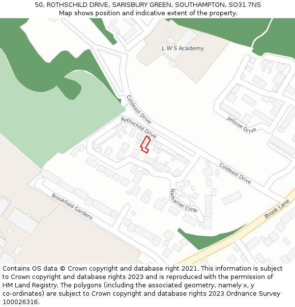 50, ROTHSCHILD DRIVE, SARISBURY GREEN, SOUTHAMPTON, SO31 7NS: Location map and indicative extent of plot