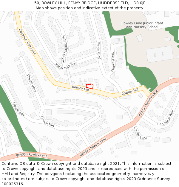 50, ROWLEY HILL, FENAY BRIDGE, HUDDERSFIELD, HD8 0JF: Location map and indicative extent of plot
