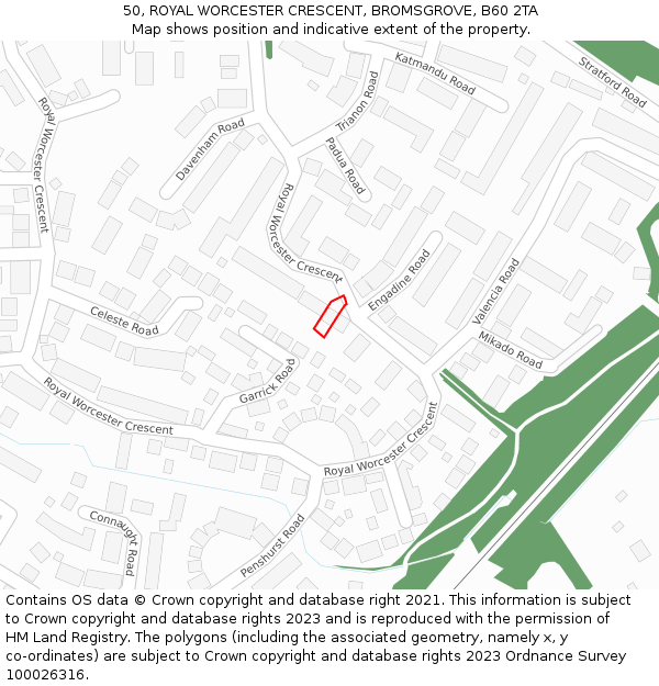50, ROYAL WORCESTER CRESCENT, BROMSGROVE, B60 2TA: Location map and indicative extent of plot