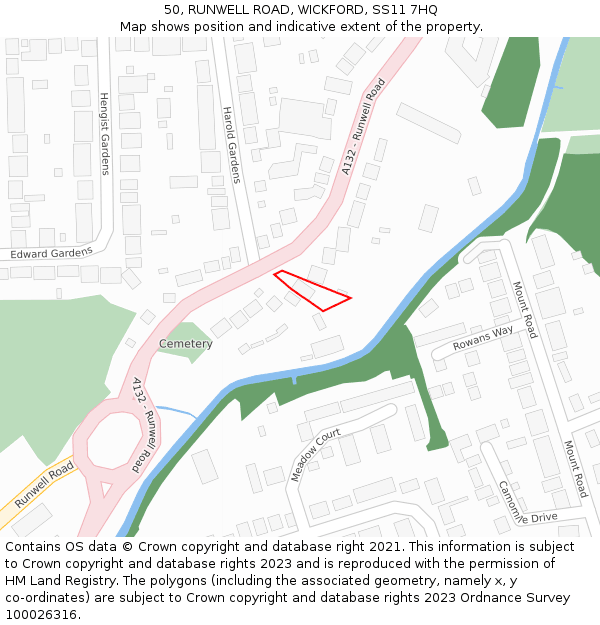 50, RUNWELL ROAD, WICKFORD, SS11 7HQ: Location map and indicative extent of plot