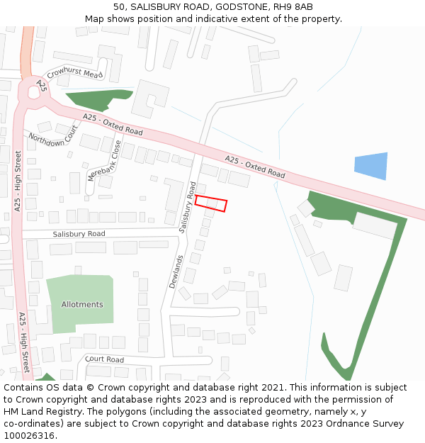 50, SALISBURY ROAD, GODSTONE, RH9 8AB: Location map and indicative extent of plot