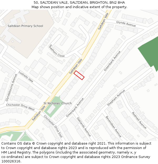 50, SALTDEAN VALE, SALTDEAN, BRIGHTON, BN2 8HA: Location map and indicative extent of plot