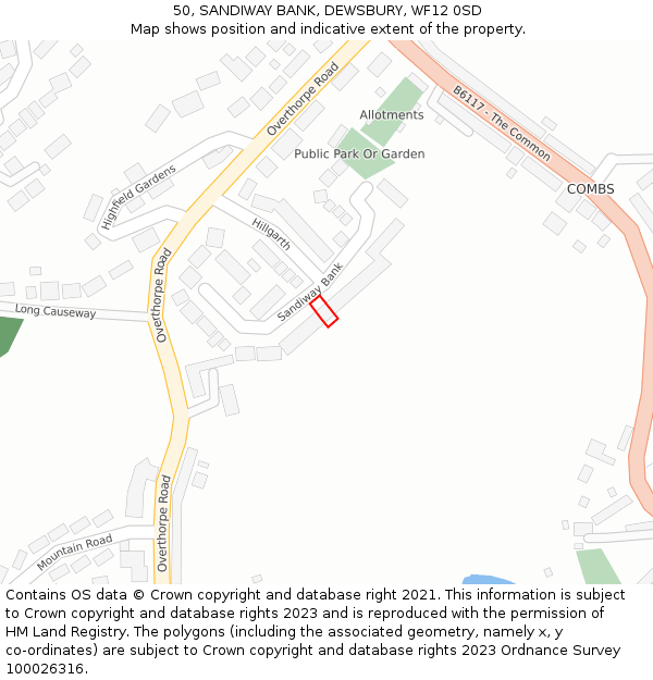50, SANDIWAY BANK, DEWSBURY, WF12 0SD: Location map and indicative extent of plot