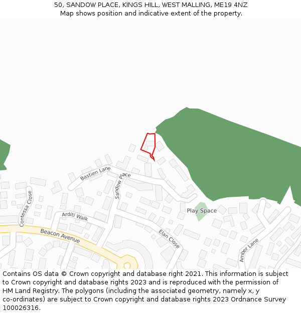 50, SANDOW PLACE, KINGS HILL, WEST MALLING, ME19 4NZ: Location map and indicative extent of plot