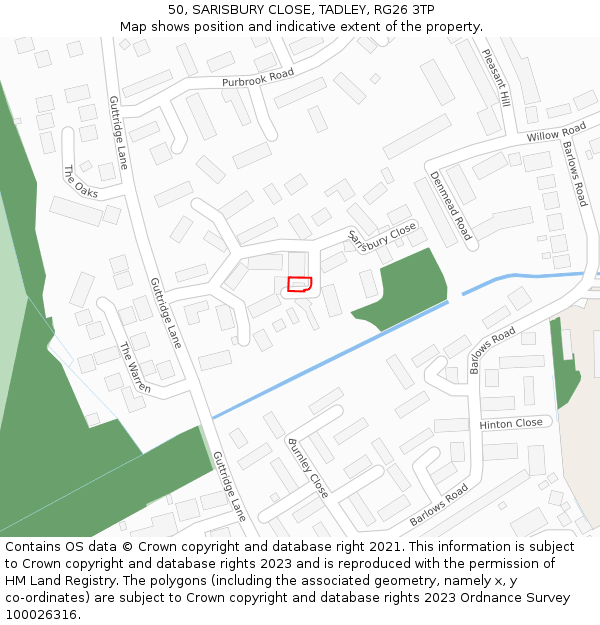 50, SARISBURY CLOSE, TADLEY, RG26 3TP: Location map and indicative extent of plot