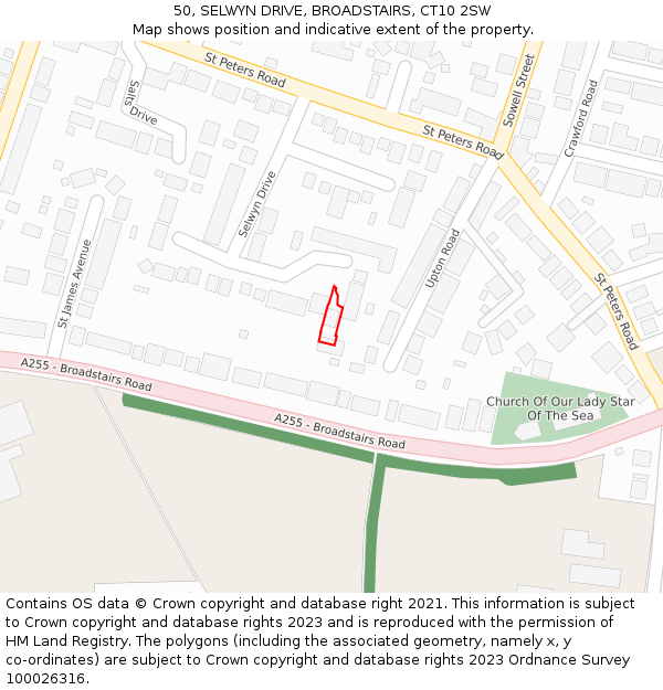 50, SELWYN DRIVE, BROADSTAIRS, CT10 2SW: Location map and indicative extent of plot