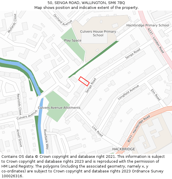 50, SENGA ROAD, WALLINGTON, SM6 7BQ: Location map and indicative extent of plot