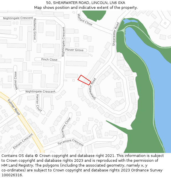 50, SHEARWATER ROAD, LINCOLN, LN6 0XA: Location map and indicative extent of plot
