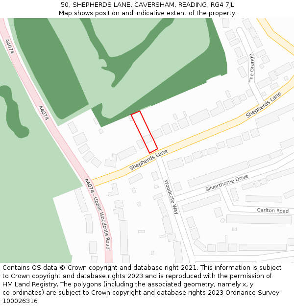 50, SHEPHERDS LANE, CAVERSHAM, READING, RG4 7JL: Location map and indicative extent of plot